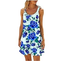Floral Print Sundress for Women 2024 Summer Casual Sleeveless Tunic Mini Dress Fashion Loose Vacation Tank Dresses
