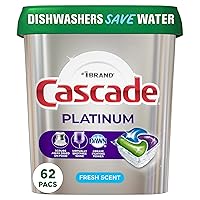 Platinum Dishwasher Pods, Detergent, Soap Pods, Actionpacs with Dishwasher Cleaner and Deodorizer Action, Fresh, 62 Count