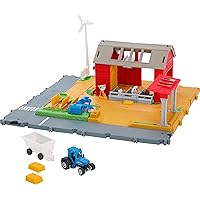 Matchbox Toy Car Playset, Action Drivers Farm Adventure Set with 1:64 Scale Tractor, Trailer, 2 Hay Bales & Detachable Goat, Horse & Cow Figures, Realistic Sounds
