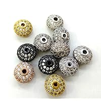 12pcs Micro Pave Cubic Zirconia Rondelle Beads-Gold CZ Pave Bead-Jewelry findings,Spacer-Diamond Style Micro Pave CZ 10mm