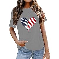 Womens Scoop Neck T Shirt Fashion Independence Day Print Short Sleeve Comfortable Large Top Basics Under Shirt