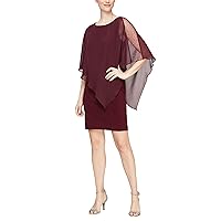 S.L. Fashions Women's Chiffon Capelet Dress with Beading (Missy and Petite), Fig