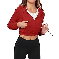 Cropped Zip Up Hoodie Women Jacket Top Sweatshirt Casual Basic Gym Workout Sport