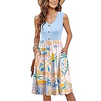 MOLERANI Women Summer Dresses Sleeveless Casual Loose Swing Button Down Midi Sundress with Pockets