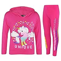 Kids Girls Dab Unicorn Unique Hooded Baby Pink Top & Legging Set Floss Tracksuit