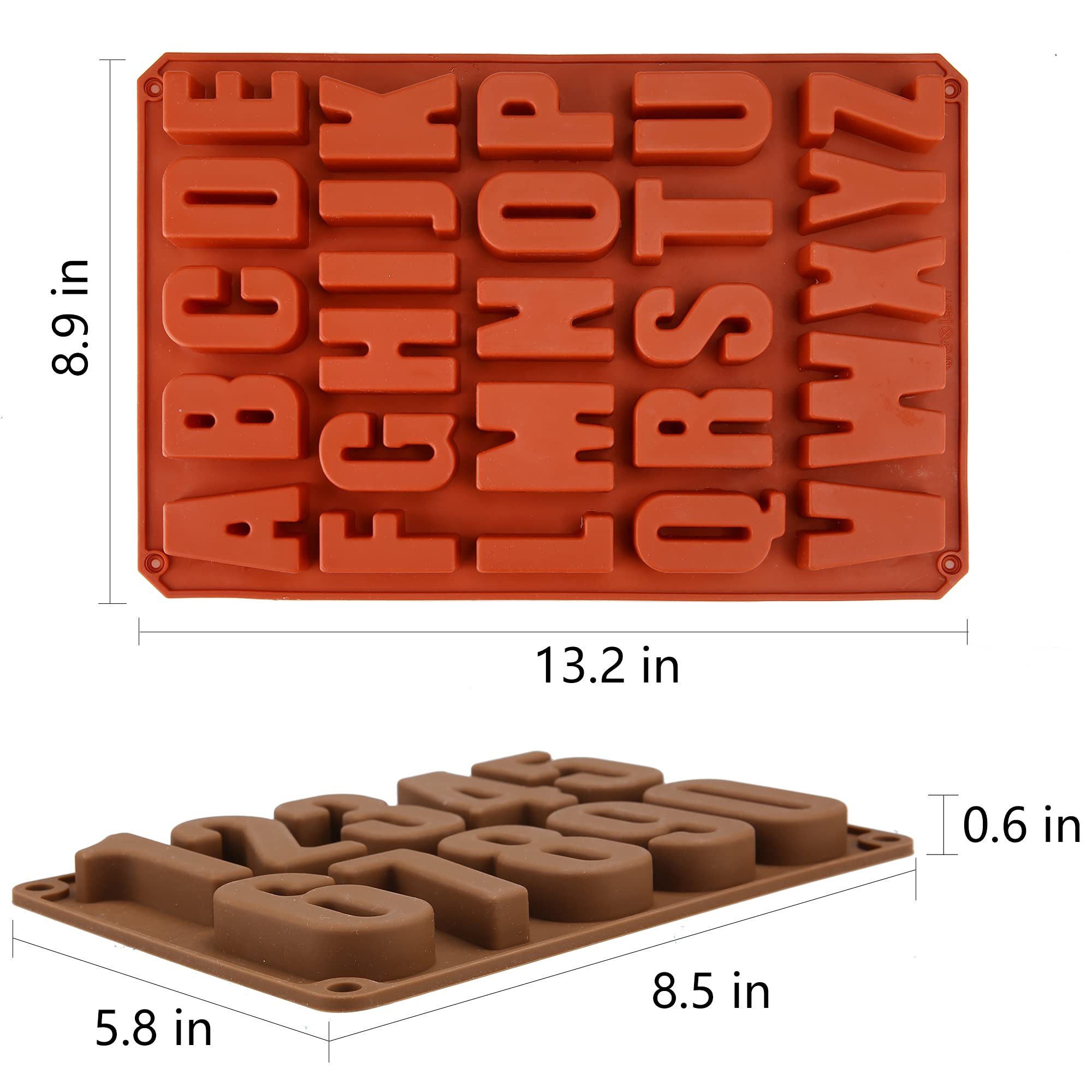 Wocuz 2 Pack Large Letter Silicone Mold Big Number Mold Alphabet Crayon Mold Chocolate Mold Caking Baking Pan Abc Baking Utensils Ice Tray Mold for Biscuit Ice Cube Chocolate Resin Concrete
