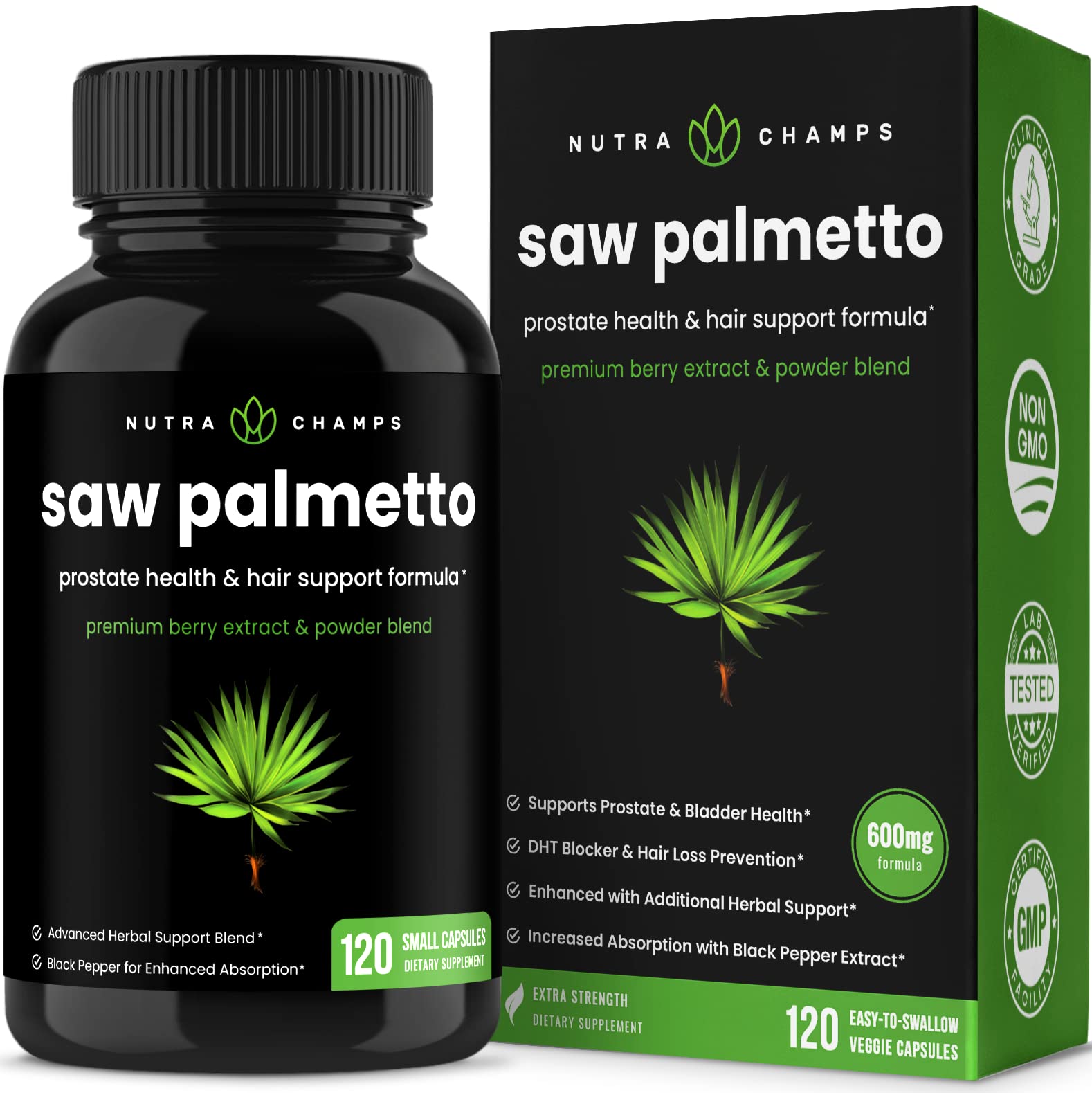 Mua Saw Palmetto Supplement for Prostate Health [Extra Strength] 600mg  Complex with Extract, Berry Powder & Herbs - Supports Healthy Urination  Frequency, DHT Blocker & Hair Loss Prevention - 120 Capsules trên