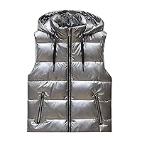 Mens Vest,Winter Quilted Padded Warm Down Coats Vest Stand Collar Warm Outdoor Waterproof Hooded Puffer Jacket