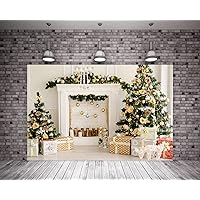 20x10ft Christmas Fireplace Photography Background for White Brick Wall Christmas Tree Backdrops Small Colored Lights Christmas Party Decoration Banner