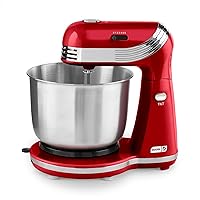 DASH Stand Mixer (Electric Mixer for Everyday Use): 6 Speed Stand Mixer with 3 qt Stainless Steel Mixing Bowl, Dough Hooks & Mixer Beaters for Dressings, Frosting, Meringues & More - Red, DCSM250RD