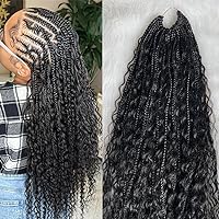 Human Hair Crochet Boho Box Braids With Human Hair Curls Synthetic Braid Double Draw Full Ends Braiding Hair Extensions Natural Color Human Hair Curly 80Strands/2Pack (30 inch)