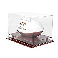 DECOMIL - Football Display Case Holder, Football Case, UV Protection No Assembly Panels, All 4 Sides Visible, Solid Wood Base - Cherry Finish