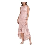 Vince Camuto Womens Stretch Zippered Ruffled Lace Hi-Low Gown Sleeveless Crew Neck Maxi Formal Mermaid Dress