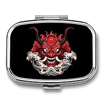 Japanese Wave Demon Red Samurai Oni Mask Medical Box Portable Pill Container Holder Travel Pill Organizer for Men Women