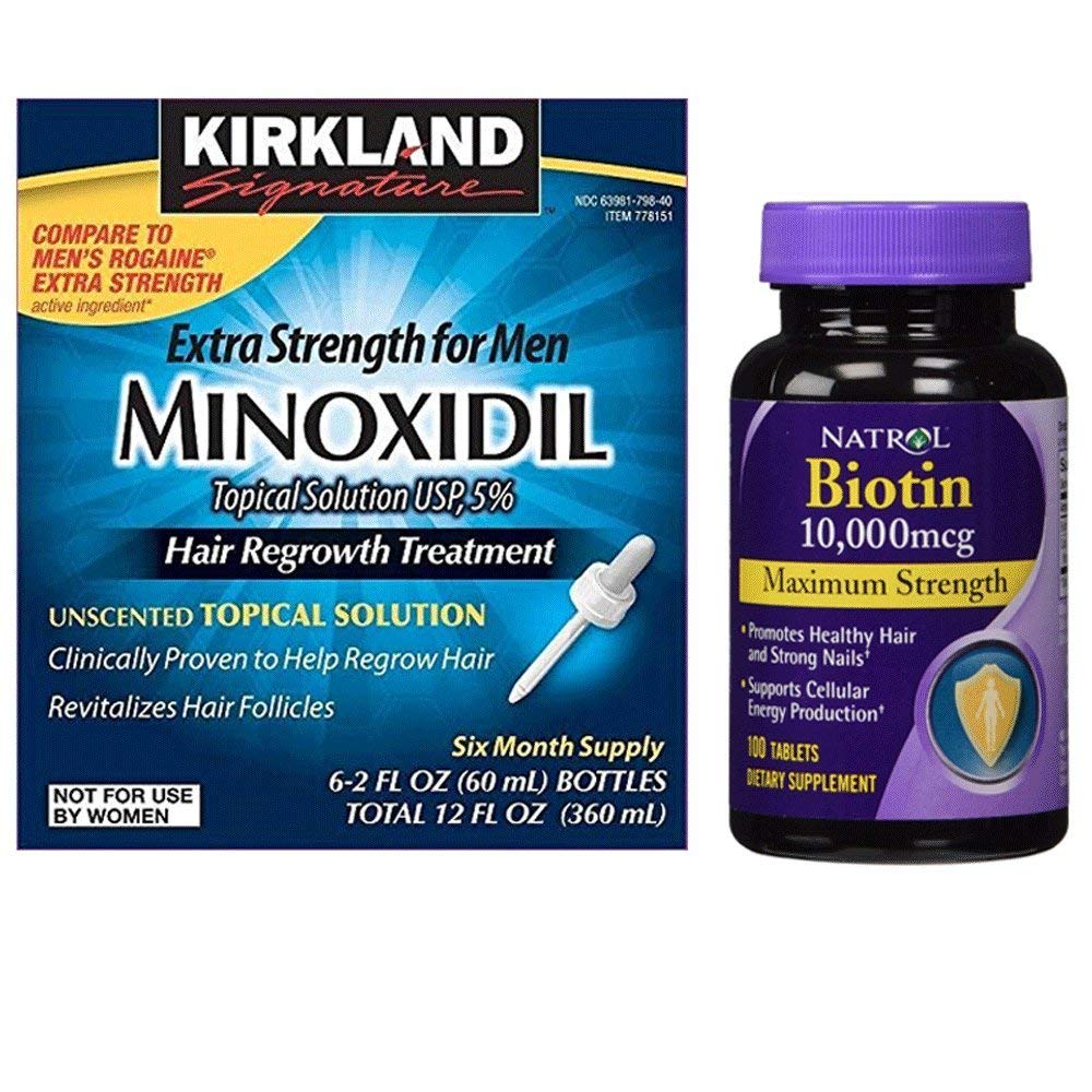 Mua Kirkland Minoxidil 5% Extra Strength Hair Regrowth for Men, 6 Month  Supply with Natrol Biotin 10,000 Mcg Maximum Strength Tablets, 100-count  trên Amazon Mỹ chính hãng 2023 | Fado