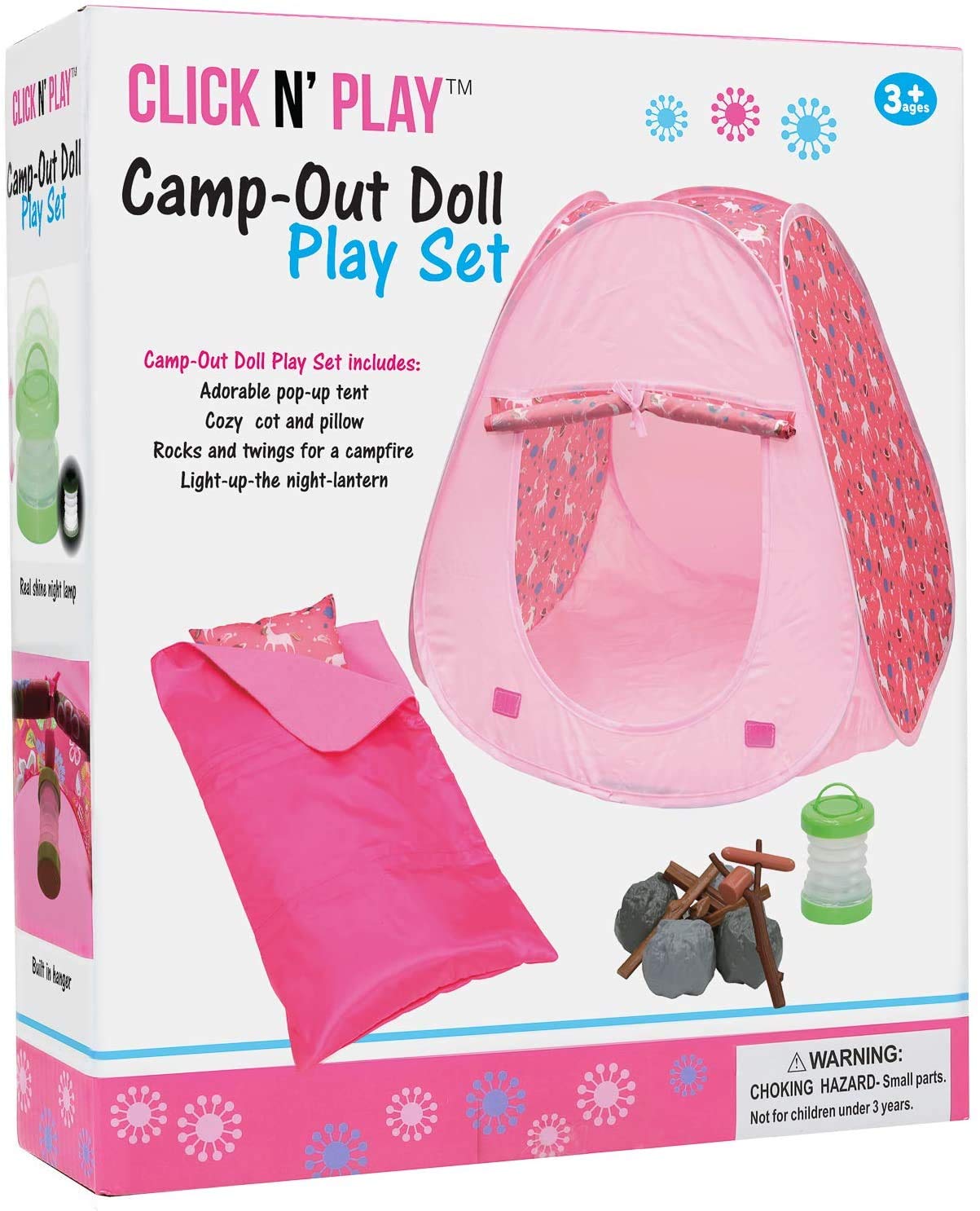 Click N' Play Doll Tent Camping Set & Accessories Perfect for 18 Inch Dolls | 18 Inch Doll Accessories with Camping Tent, Camping Bed, Mini Lamp & Camping Pillow | Doll Camping Set for Girls Ages 3+