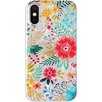 Qokey iPhone Xs Case,iPhone X Case Flower Case for Girls Women Cute Ultra Thin Shell Pattern Crystal Soft Bumper Lightweight TPU Silicone Anti-Scratch Phone Cover for iPhone Xs/X 5.8 inch Pink Yellow