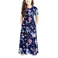 storeofbaby Girls Casual Maxi Floral Dress Long Sleeve Holiday Dresses with Pockets