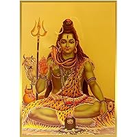 Yogic Mantra Meditating Lord Shiva Photo | Unframed 5x7 Inch | 180 GSM Gold Foil Paper | Embossed Printing | Shivji Shiv Lingam Wall Decor Poster | Diwali Art Gift | For Home Mandir and Office Temple