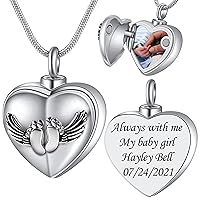 Necklace for Ashes, Personalized Photo Heart Lockets for Ashes for Women - Keepsake Necklace for Human/Pet Ashes