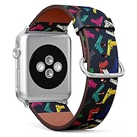 Compatible with Apple Watch Band 42mm 44mm 45mm 49mm (Guns Pistols Pattern) Replacement Vegan Leather Strap for iWatch Series 8 7 6 5 4 3 2 1 Ultra SE