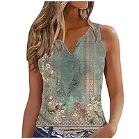 Womens Floral Printed Henley Tank Tops Workout Cami Shirts Summer Casual Sleeveless Tunics Loose Fit Tees Blouses