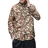 Chinese Style Crane Hot Stamping Print Plus Size Shirt Men Clothing Retro Button Blouse Spring Autumn Floral Coat