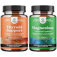 Bundle of Herbal Thyroid Support Complex and High Absorption Magnesium Complex - Mood Enhancer Energy Supplement for Thyroid Health - with Magnesium Oxide for Sleep Stomach Digestion and Mood Support