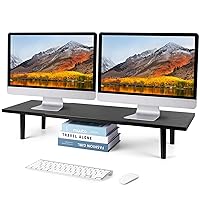 Dual Monitor Stand for 2 Monitors, Large TV Riser with Adjustable Length Desk Shelf Organizer, Computer Monitor Stand for Desktop, Computer,Laptop,Screen,Printer (Black Color)