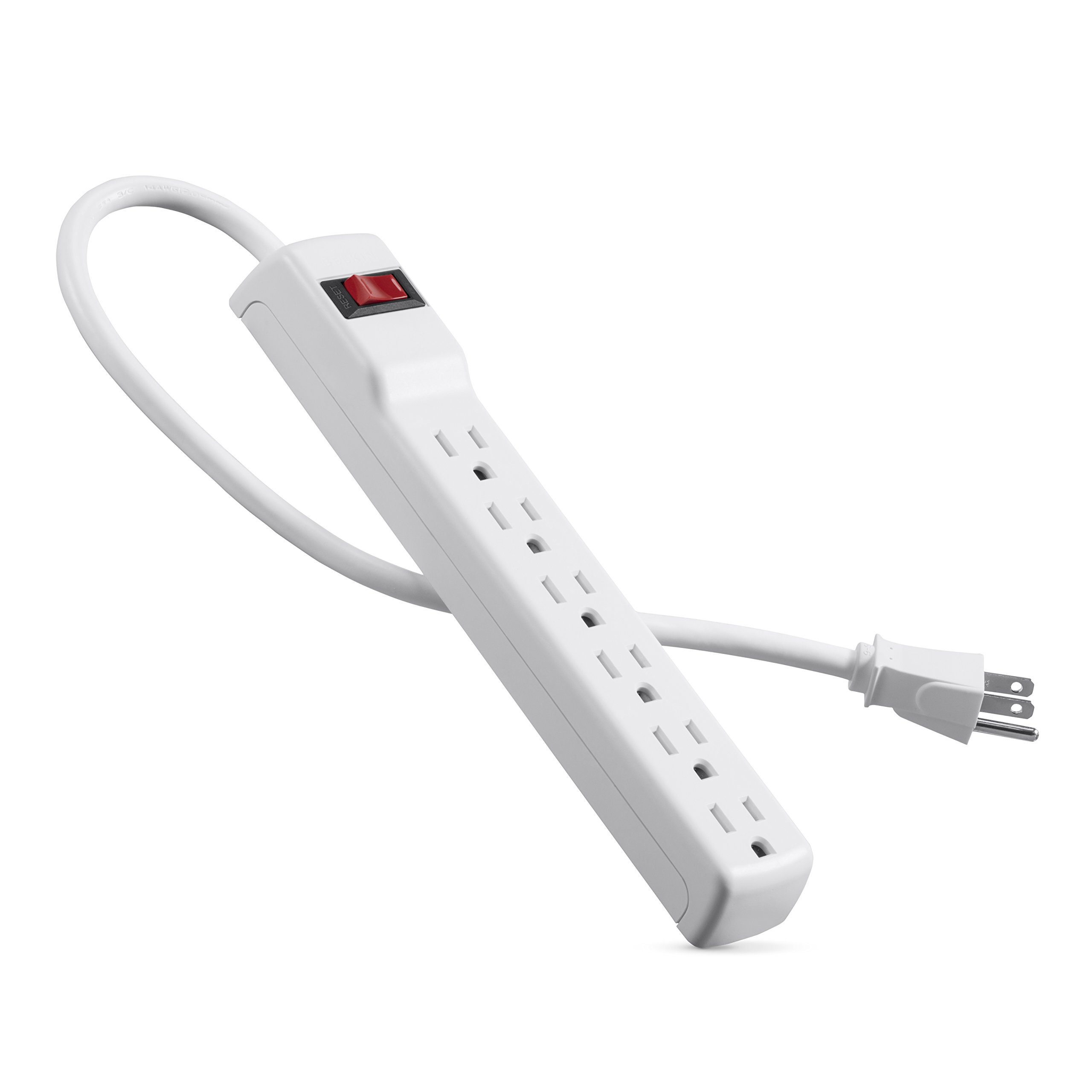 Belkin Power Strip Surge Protector - 6 AC Multiple Outlets, 2 ft Long Heavy Duty Metal Extension Cord for Home, Office, Travel, Computer Desktop & Phone Charging Brick - 200 Joules, White (2 Pack)
