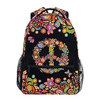 ALAZA Hippie Peace Symbol Paisley Flowers Large Backpack Personalized Laptop iPad Tablet Travel School Bag with Multiple Pockets