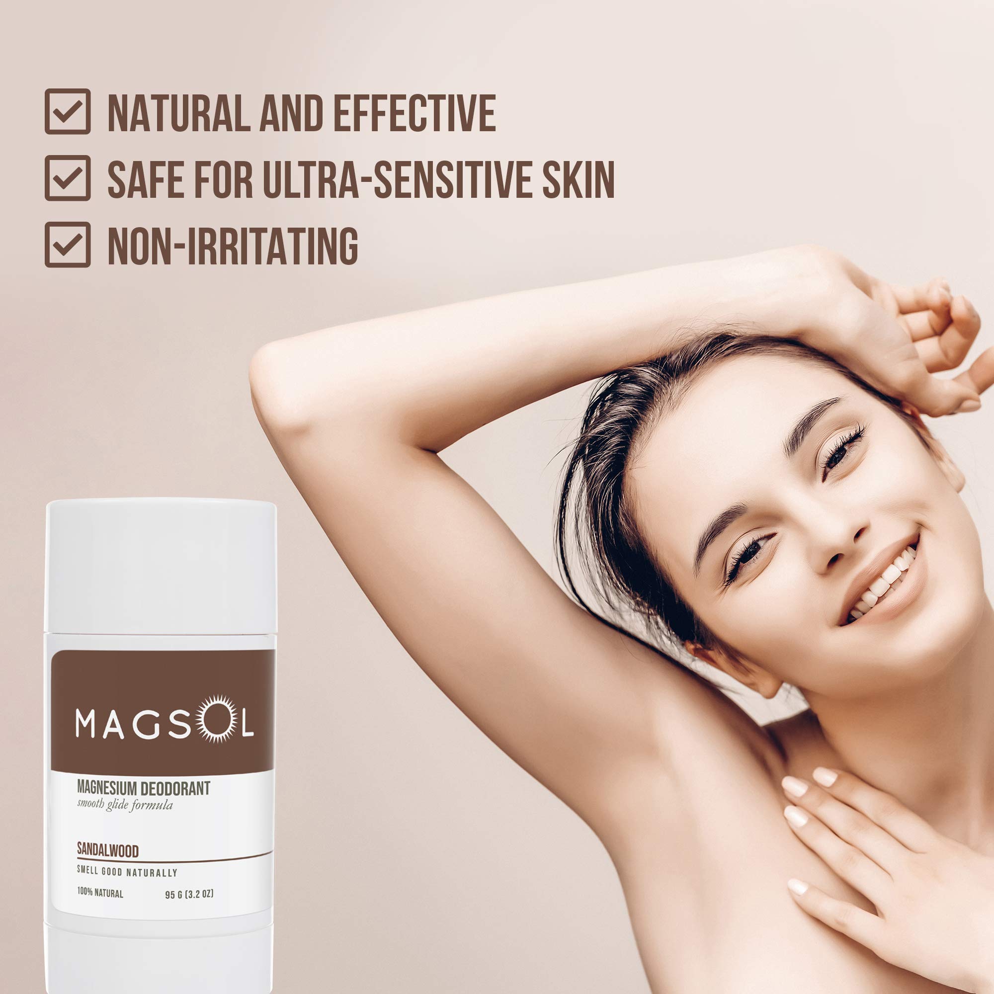 MAGSOL Natural Deodorant for Men & Women - Mens Deodorant with Magnesium - Perfect for Ultra Sensitive Skin, Aluminum Free Deodorant for Women, Baking Soda Free 3.2 oz (Sandalwood)