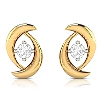 Jewels 14k Gold 0.12 Carat (I-J Color, S12-I1 Clarity) Round Shape Brilliant Cut Natural Diamond Stud Earrings for Women & Girls