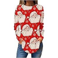 Christmas Shirts for Women Red Wine Glass Snowflake Print Long Sleeve Loose Tops Crew Neck Sweatshirt Cute Fall Blouse Tshirt