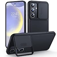 TAURI Kickstand for Samsung Galaxy S24 Case with Camera Cover, [Rugged Drop Protection] [Slide Camera Cover], Protective Hard Back Soft Edge Phone Case for Samsung Galaxy S24 Case-Black