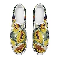 Watercolour Sunflower Women's Slip on Canvas Loafers Non Slip Shoes for Women Low Top Sneakers (Slip-On)