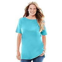 Woman Within Women's Plus Size Perfect Short-Sleeve Boatneck Tunic