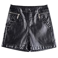 Vegan PU Leather Shorts for Women Autumn Winter Straight Slim High Waist Shorts Faux Leather Sexy Biker Shorts