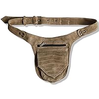 Leather Utility Belt | Suede, 3 pocket | Utility Belt Fashion | ren fair, playa wear, travel belt, festival belt, cotton hip bag, belt bag for sports hiking travel bicycling, party purse, fanny pack, vendor belt, money belt, passport wallet, dog walker belt (Beige)