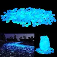 Glow in The Dark Garden Pebbles Stones Rocks for Yard and Walkways Decor, DIY Decorative Luminous Stones in Blue (200 PCS)