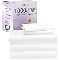 Luxury Split King Sheets for Adjustable Bed, 100% Cotton 1000 Thread Count, Snug Fit, 5Pc Set with 2 Twin-XL Fitted Sheets, Beats Exaggerated Egyptian Cotton Claims Bright White