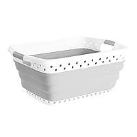 Collapsible Plastic Laundry Basket - Space-Saving Container with Comfort Grip Handles for Laundry Room Organization and Storage by Lavish Home (Gray)