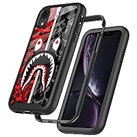 Street Fashion Cool Camo Red Gray Zipper Shark Design Compatible with iPhone XR Case for Boys Man Luxury Shockproof Rugged Cover Dual Layer Soft TPU + Hard PC Bumper Full-Body Protective Case