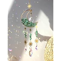 Handmade Moon Crystal Suncatcher Star Prism Suncatcher Rainbow Maker Pendants for Window Garden Home Yard Christmas Hanging Decor Gift-Green