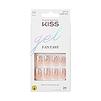 KISS Gel Fantasy Collection Ready-to-Wear Press-On Nails, ‘I Feel You’, Medium Length Square Gel Nails Kit with Pink Gel Nail Glue 0.07 Oz, Manicure Stick, Mini Nail File, and 24 Fake Nails