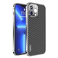 Luxury Titanium Metal Bumper Carbon Fiber Case for iPhone 12Pro Case Ultra Thin Shockproof Lens Protection Cover (Color : Black, Size : for iPhone 13pro max)