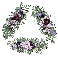 TINGE TIME 5FT Artificial Eucalyptus Garland, Set of 3 Flower Garland, Handcraft Artificial Rose Garlands for Arch Wedding Table Ceremony Backdrop Decorations for Home (Lavender & Plum)