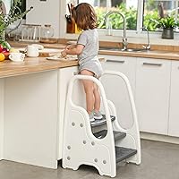 3-Step Stool with Handrails for Toddler and Kids,Standing Tower for Bathroom Sink, Potty Training, Children Step Up Learning Helper with Handles and Safety Non-Slip Pads(Gray)