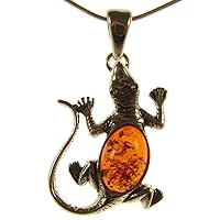 BALTIC AMBER AND STERLING SILVER 925 LIZARD PENDANT NECKLACE - 14 16 18 20 22 24 26 28 30 32 34