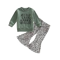 Kid Baby Girl Outfits Clothes Bell-Bottoms Long Sleeve Cotton Sweatshirt Tops Cow Print Pants Girls Clothing Set